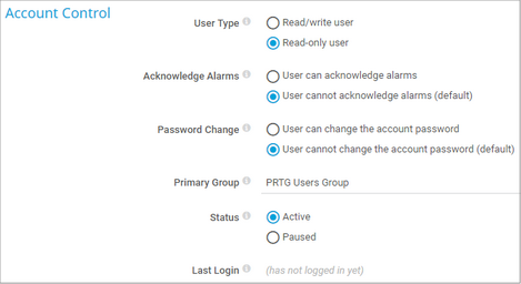 User Access Rights in User Accounts Settings